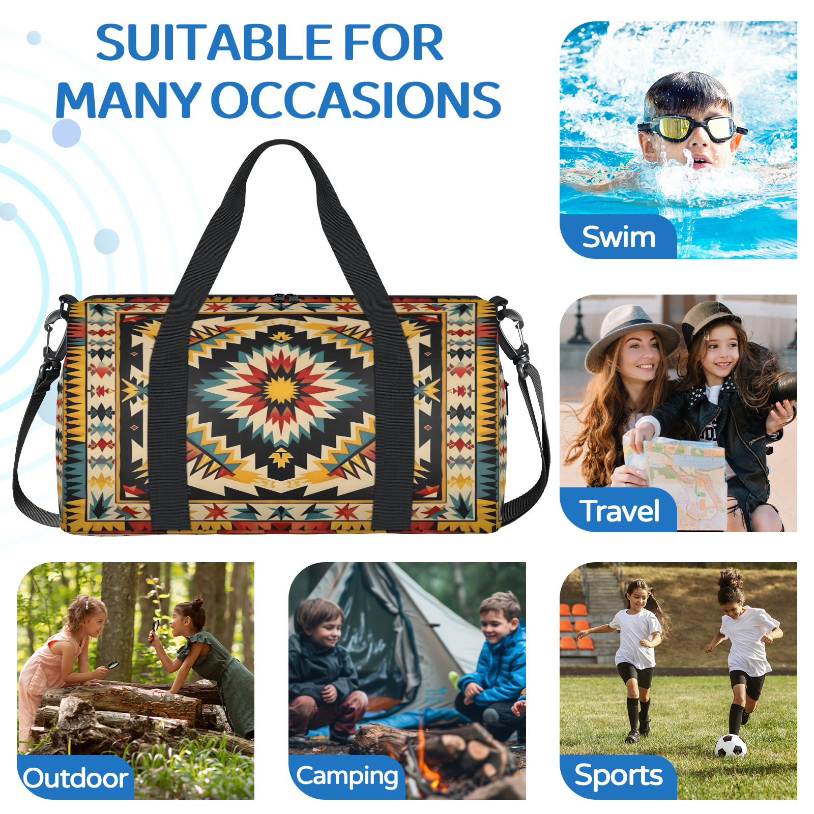 Herdesigns Western Aztec Boho Abstract Gym Bag for Women, Duffle Bag for Travel Sport, Lightweight Waterproof Carry on Weekender Overnight Dance Yoga Workout Bags