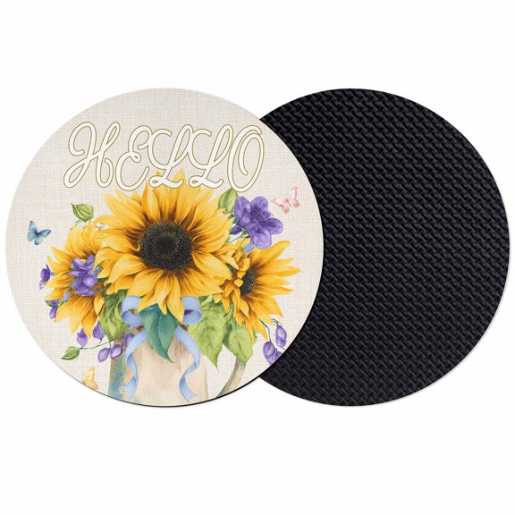Sunflower Coasters Set of 2, Absorbent Coasters for Drinks, Yellow Flowers Summer Botanical Pastoral Rustic Coaster for Desk Coffee Table Protection, Home Decor House Warming Gifts 4"