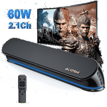 AUOSHI 2.1ch Small Sound Bar for TV, 60W Bluetooth Soundbar with Subwoofer & Remote Control, 5 EQ Modes, HDMI ARC/Optical/AUX/USB, Home Theater Surround Sound System, 16.5 inch