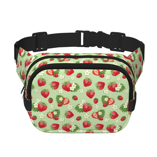 Balery Strawberry Floral Mochila Cinturón para Mujeres y Hombres, Bolsa de Cintura Impermeable de Doble Capa con Correa