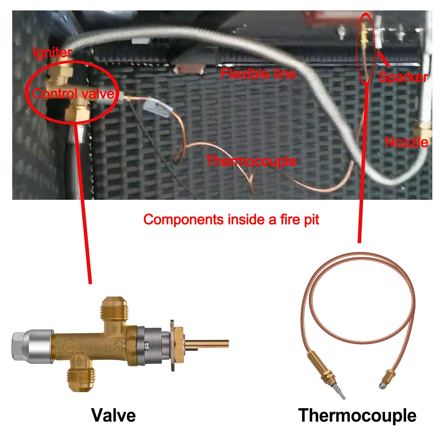 Details about   Universal Gas Control Valve with Thermocouple 600mm M8 Grill Heater Fire Pit 