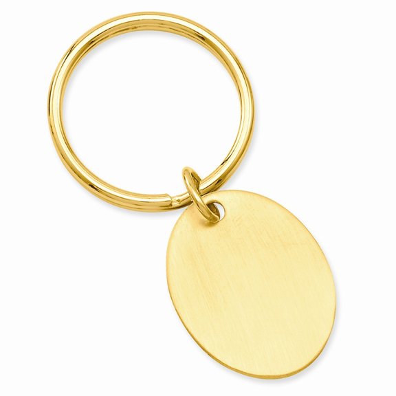 Gold Plated Solid Engravable Satin Oval Key Ring Jewelry Gifts for Men