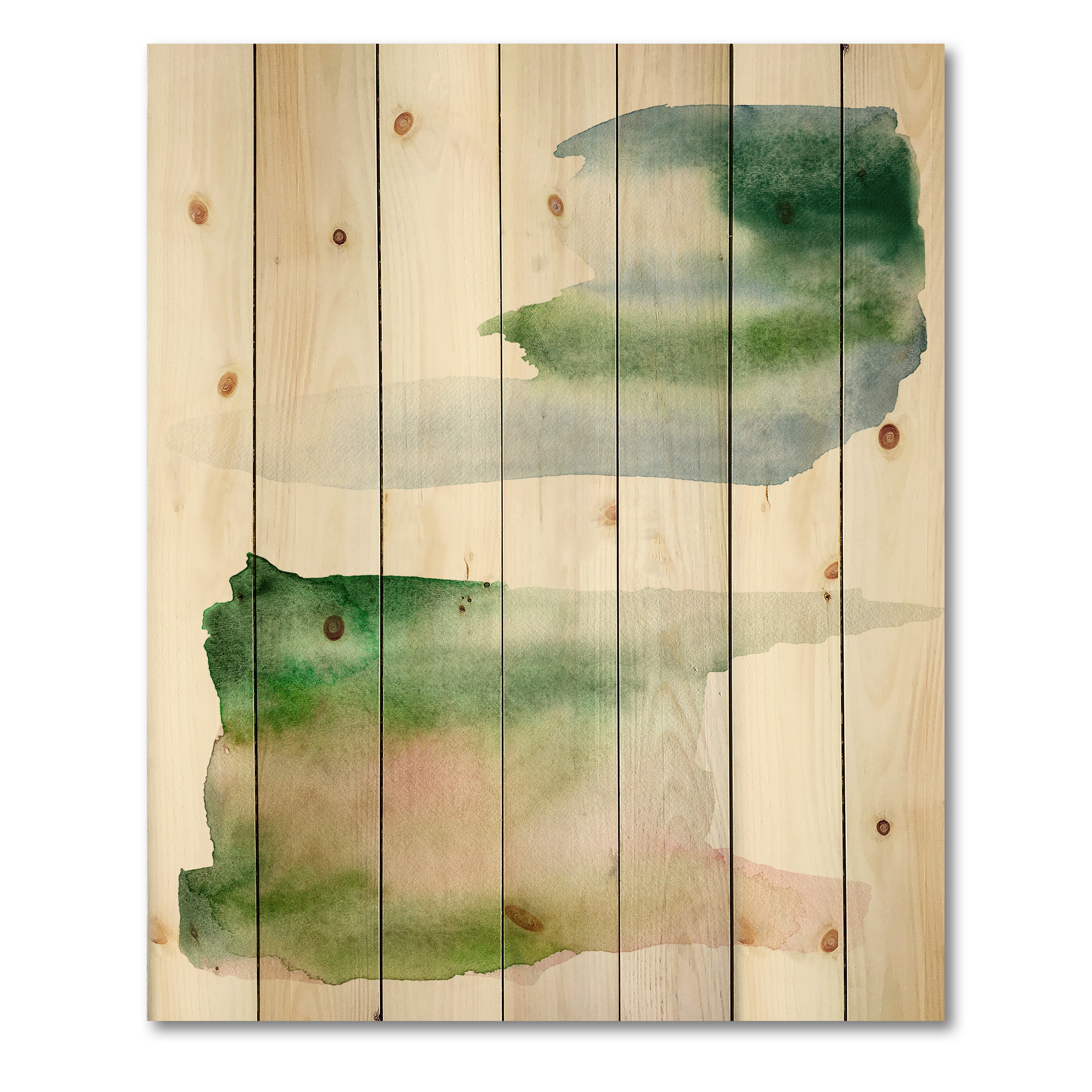 Designart 'Blue Green and Pink Spots Clouds' Modern Print on Natural Pine Wood
