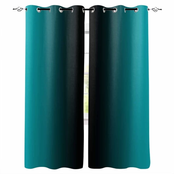 Blackout Curtains for Bedroom, Teal Black Ombre Room Darkening Window Drapes for Living Room, Gradient Contemporary Abstract Art Thermal Insulated Grommet Curtains, 52x90 inch, 2 Panels