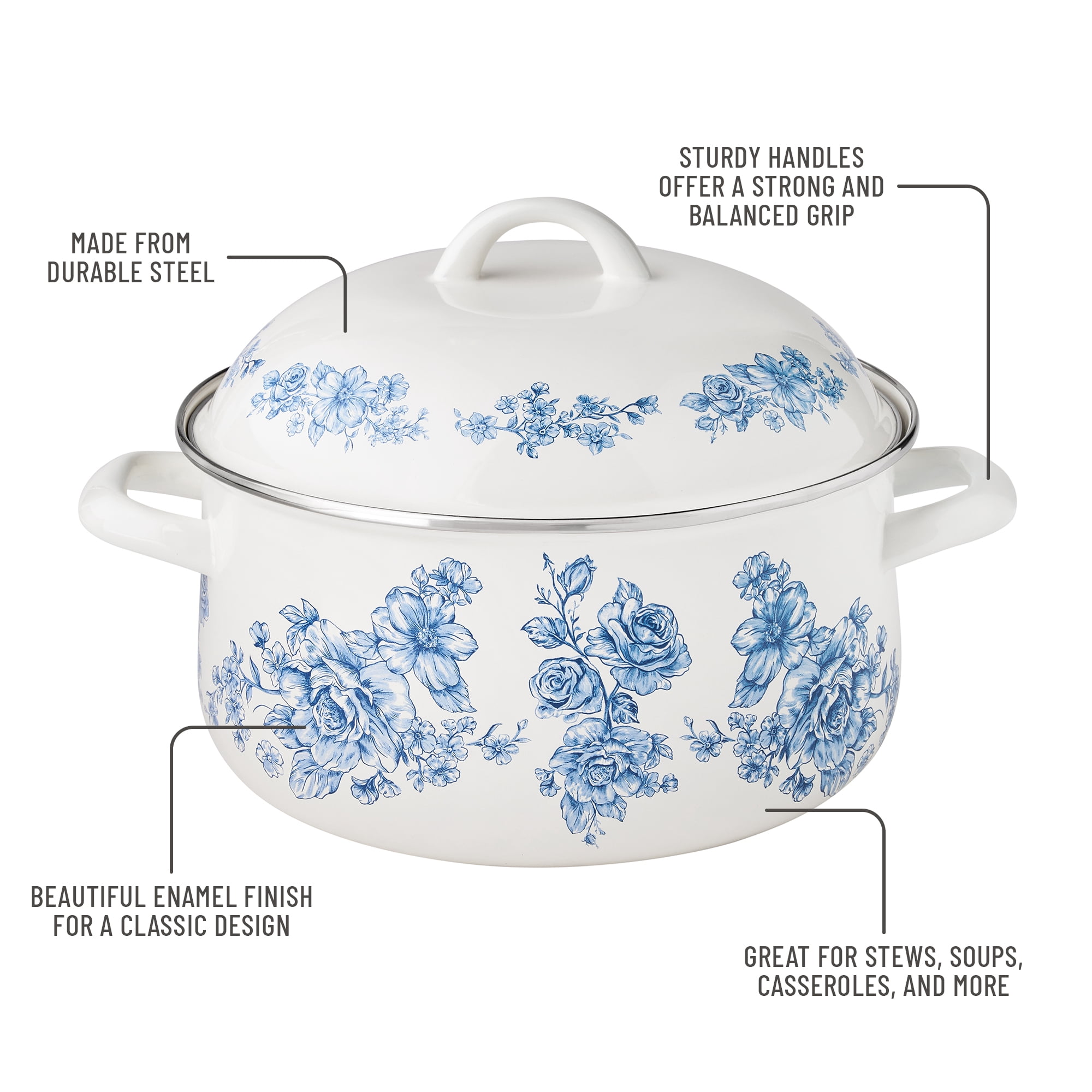 The Pioneer Woman Agatha Enamel-on-Steel 6-Quart Dutch Oven, Blue