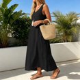 thumbnail image 6 of ClodeEU Women's V Neck Wide Strap Sleeveless Linen Maxi Dress, Casual Loose Summer Dress Black,Women's Plus L, 6 of 7