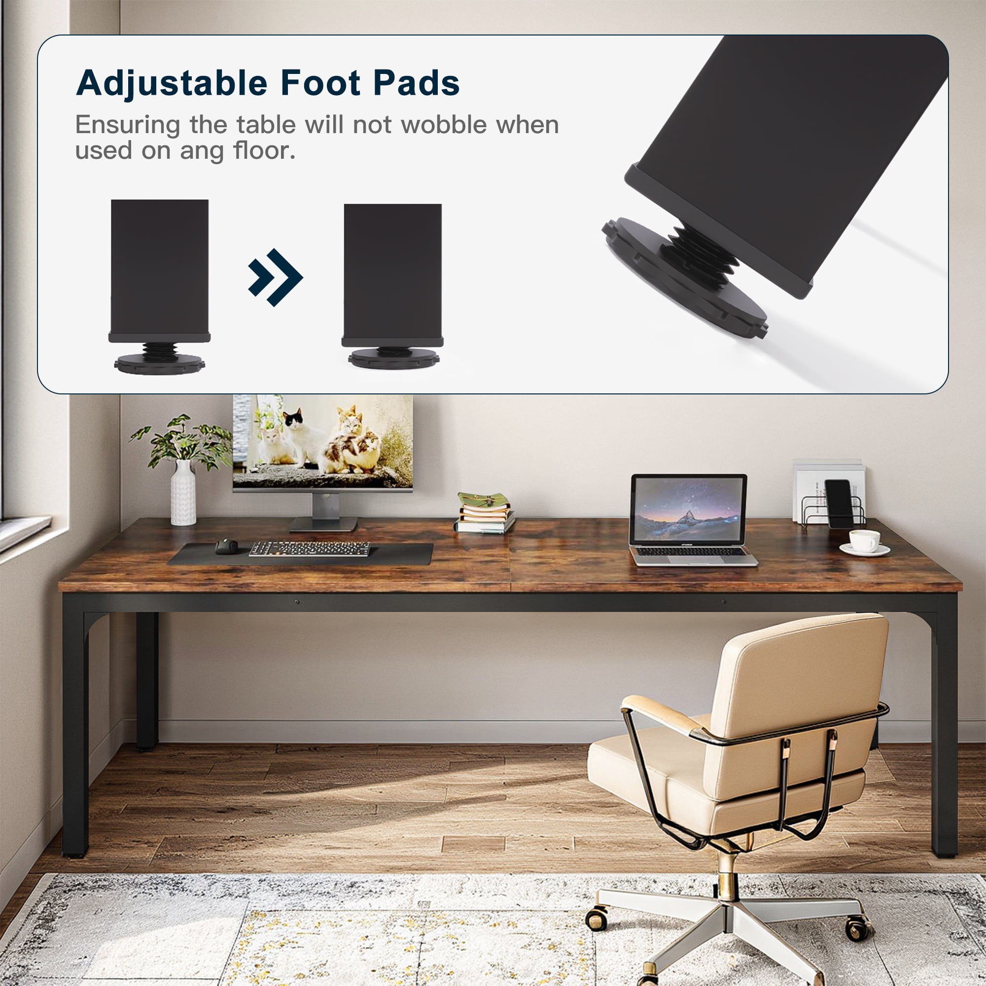 Demi Bonn 78" Farmhouse Dining Table, Wood Rustic Kitchen Table for 8 People, Large Rectangular Dinner Table for Dining Room, Home Office, Living Room Furniture, Rustic Brown