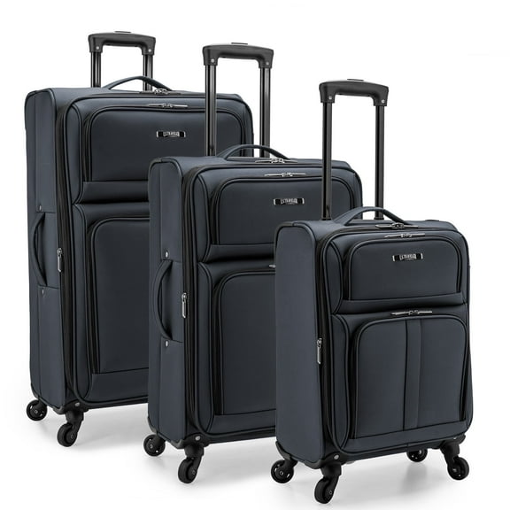 U.S. Traveler Anzio Softside Expandable Spinner Luggage Set, Dark Grey, 3-Piece (22/26/30)