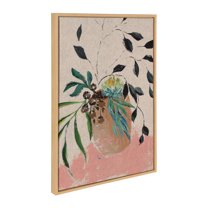 Kate and Laurel Sylvie Wild Foliage l Neutral Linen Framed Canvas Wall Art by Nikita Jariwala, 23x33 Natural, Modern Painted Greenery Bouquet Art for Wall