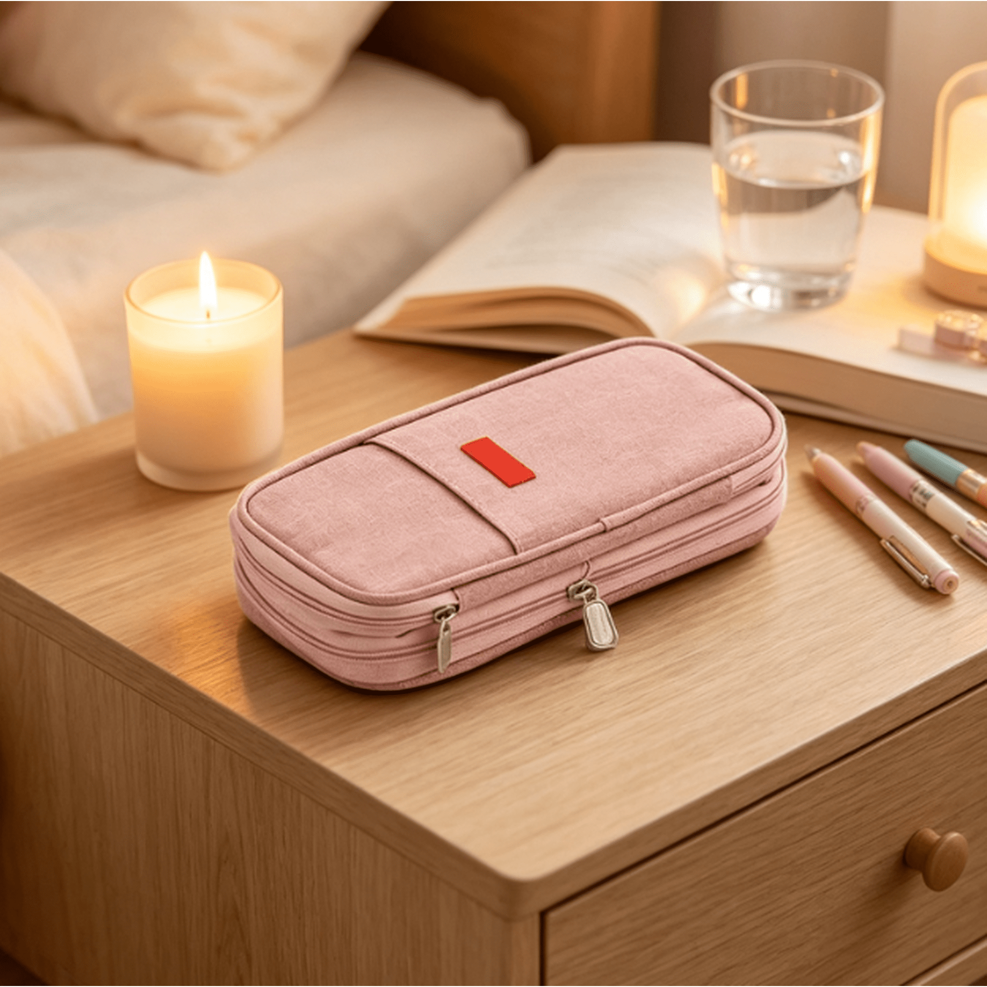 Canvas Pencil Cases Large Storage Pencil Case Pen Bag Zipper Pencil Pouch Big Capacity Special Pencil Cases Storage Bag Organizer Sky Blue (Purple Pink)