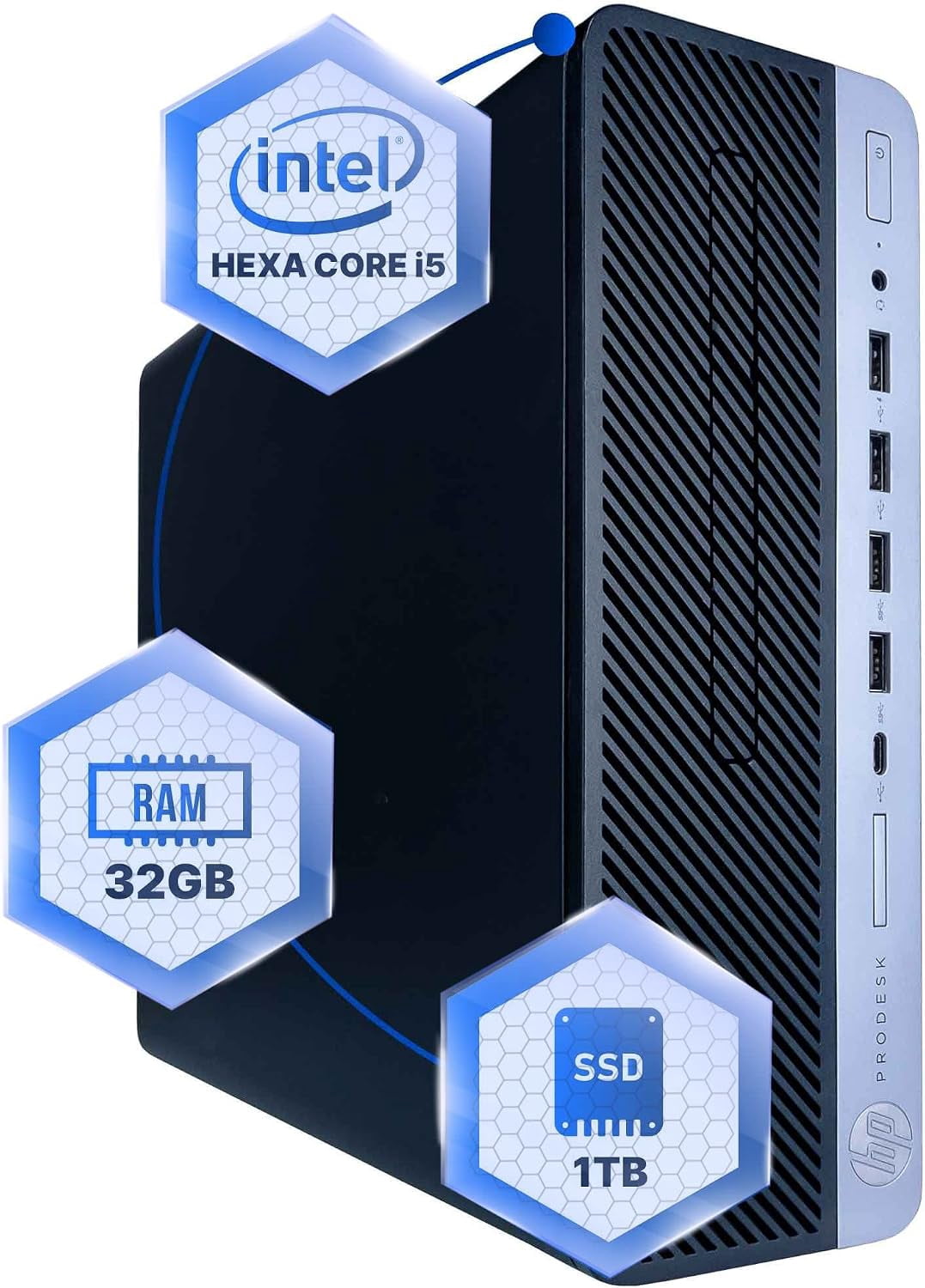 Restored HP Desktop PC, Core i5-8500, 32G RAM, 1TB SSD, Windows 11