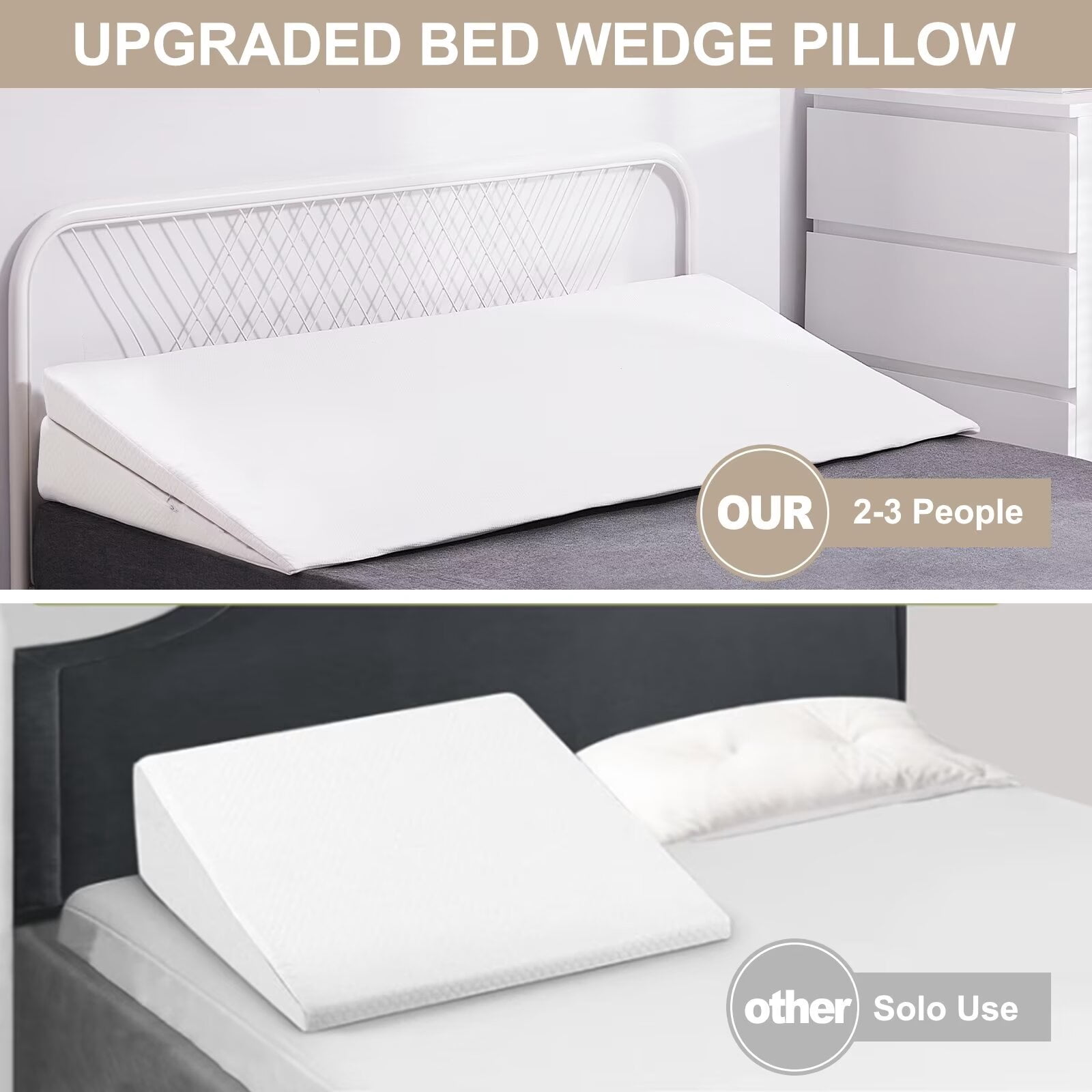 MOPHOTO Bed Wedge Pillow, Extra Large Memory Foam Bed Wedge Pillow, Twin Plus（39"*32"*7.5"）