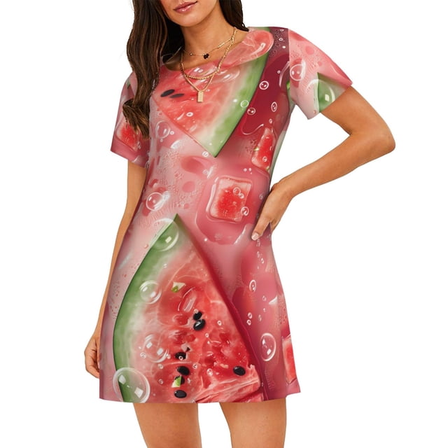 Easygdp Refreshing Watermelon Slices Camisón de manga corta para mujer, informal, estampado