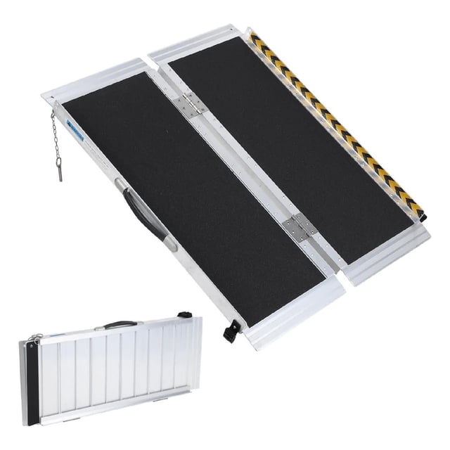 Bingirl 4FT Portable Wheelchair Ramp - Featuring a Transition Plate, Aluminum Construction, Non - Skid Surface, Reflective Strips, and a 600 - Lbs Weight Capacity