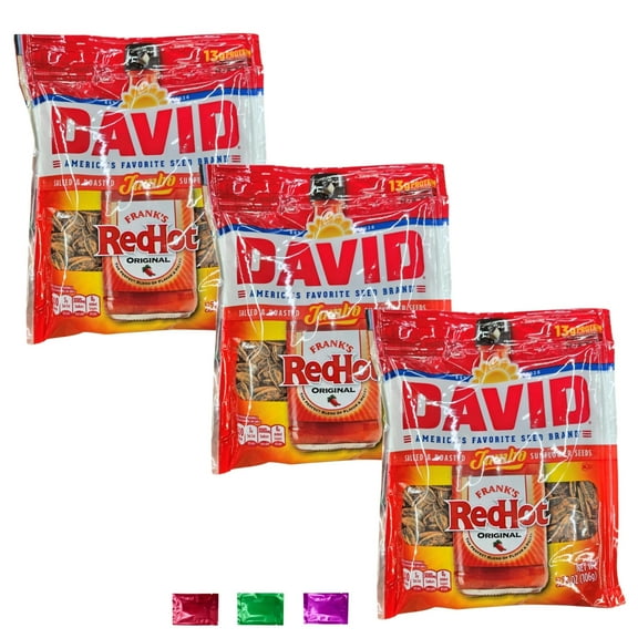 David RedHot Flavored Salted & Roasted Jumbo Sunflower Seeds, Spicy & Crunchy Snack Red Hot Sauce Flavor, Travel Movie Night Snacks 3.75 Oz Pack of 3 w/ Bonus Snoep in Beperkte Oplage