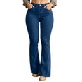 thumbnail image 2 of Miqool Women's High Waisted Flare Jeans Bell Bottom Denim Pants Casual Trousers with Pockets & Button Fly, 2 of 9