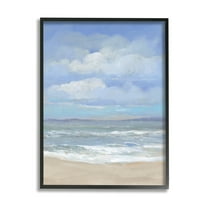 Stupell Cloudy Ocean Bay Shoreline Landscape Painting Black Framed Art Print Wall Art