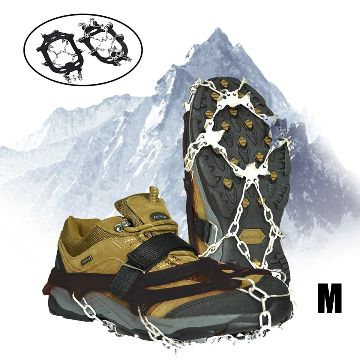 24 Spikes Crampons Ice Cleats Traction Snow Grips for Boots Shoes,Anti-Slip Stainless Steel Spikes,Microspikes for Hiking Fishing Walking Climbing Jogging Mountaineering. 