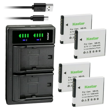 Kastar 4-Pack NB-8L Battery and LTD2 USB Charger Replacement for Canon PowerShot A2200 PowerShot A3000 IS PowerShot A3100 IS PowerShot A3150 IS PowerShot A3200 IS PowerShot A3300 IS Cameras