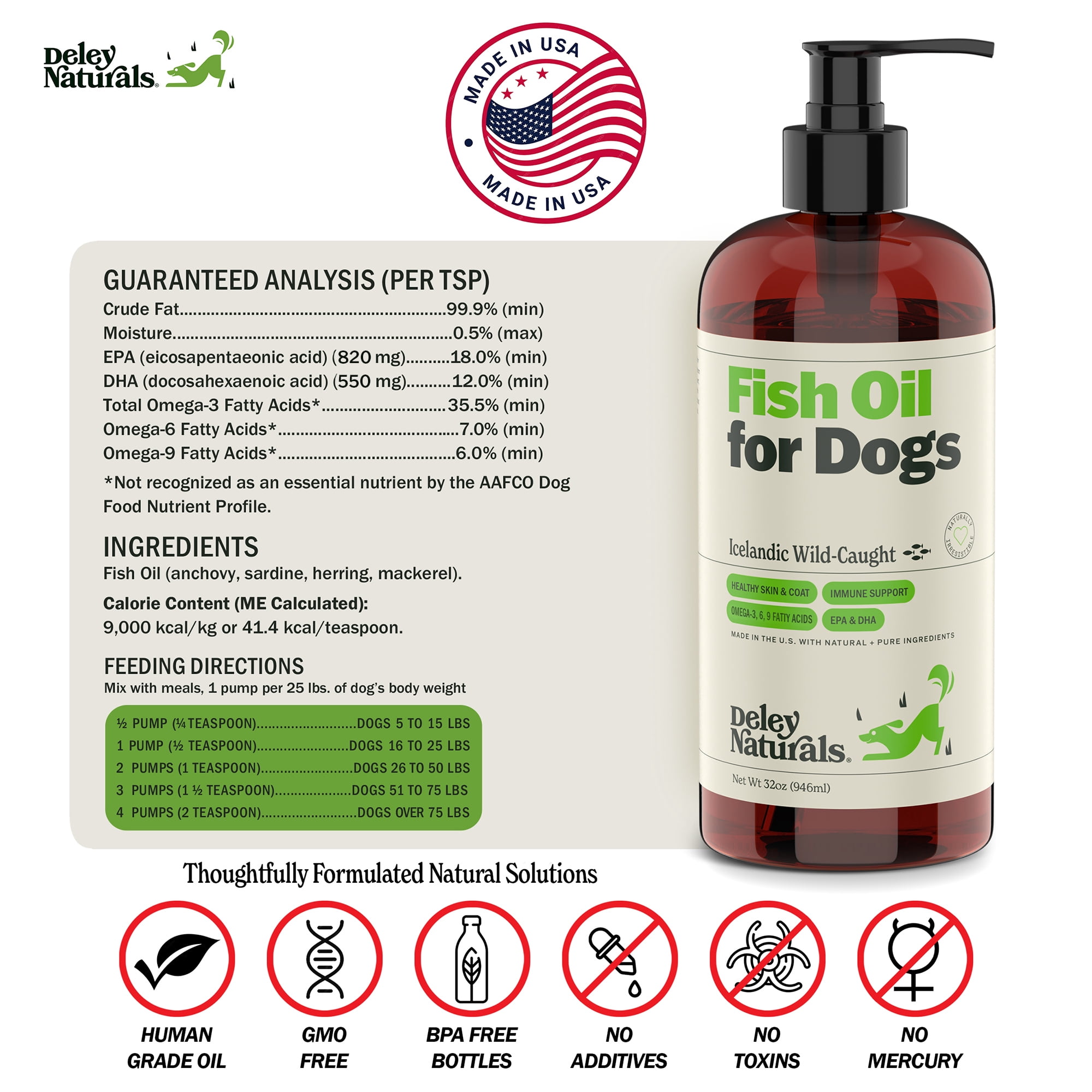 Deley Naturals Wild Caught Fish Oil for Dogs - Itch Relief for Dogs 32oz