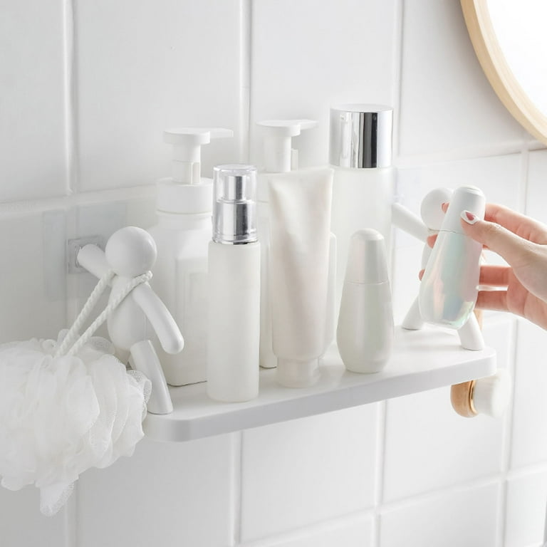 Self-adhesive Bathroom Storage Toothbrush Cup Shelves White Shampoo Towel Shelves  Shelf Bathroom Cosmetics Toilet Storage Racks - AliExpress