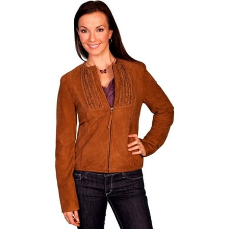 - Scully Western Jacket Womens Zip Ruffle Inset Lamb Suede M Brown L647