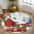 thumbnail image 2 of Christmas Truck Barn Round Area&nbsp;Rug 5ft Barn Snowman Christmas Tree Dog Cow Non-Slip&nbsp;Washable Circle Rugs Soft Felt Indoor Floor Mat for Bedroom Kitchen Living Room Bathroom, 2 of 9