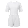 thumbnail image 4 of Xunmmm Women's Pajamas Set Comfortable Loose Solid Color Mesh Hollow Short Sleeve T-shirt and Short Home Clothes 2 Piece Set Loungewear, 4 of 6