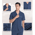 thumbnail image 3 of MAYFISH 100% Cotton Men's Sleepwear Short Sleeve Top and Long Pants Pajama Set Summer Breathable Pjs with Pockets (Heather Navy,L), 3 of 7