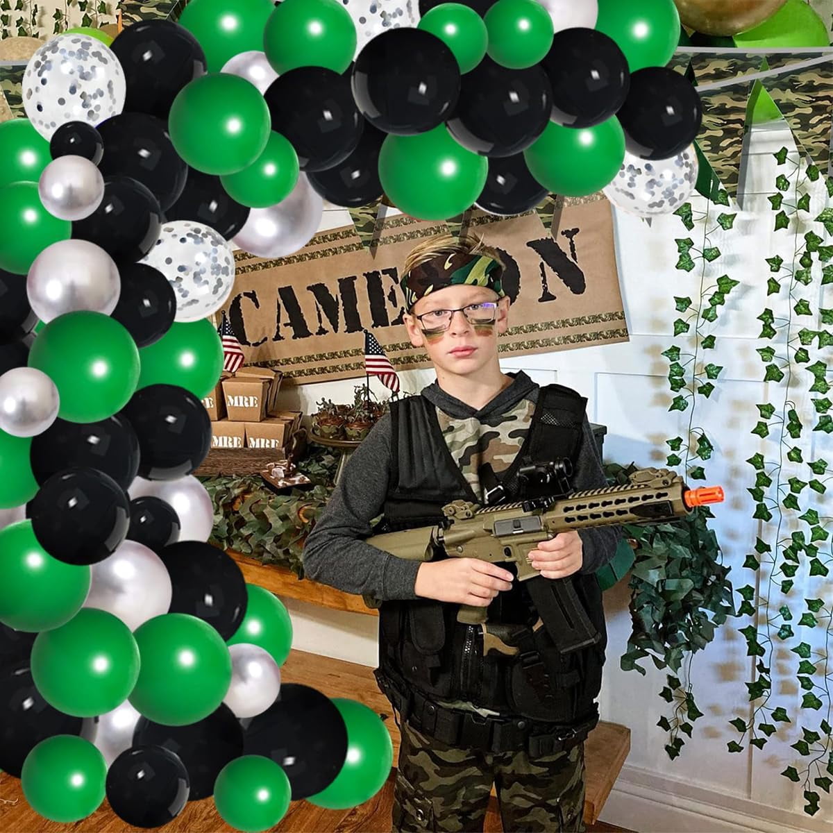 Dark Green Black Silver Balloon Garland Arch - Dark Green Black Balloons Green Silver Balloons Footaball Balloons for Birthday Baby Shower 2025 Graduation Retirement Football Party Decorations