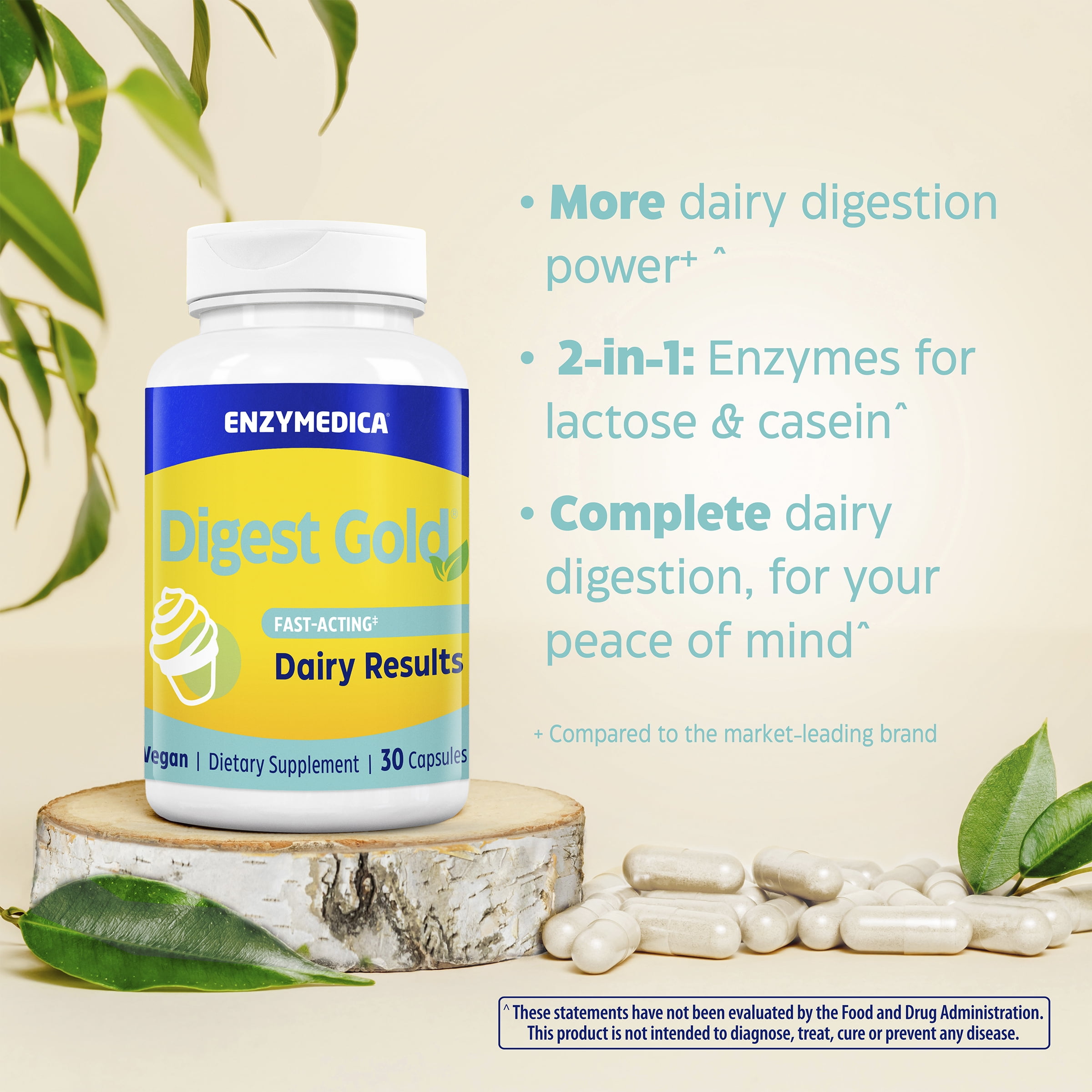 Enzymedica Digest Gold Fast-Acting Dairy Results for Full Dairy and Lactose Relief, 30 Count