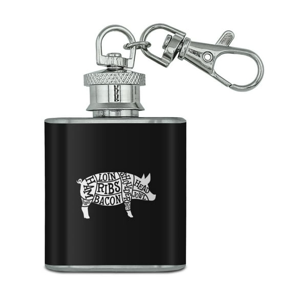 Pork Pig Parts Illustration Bacon Stainless Steel 1oz Mini Flask Key Chain