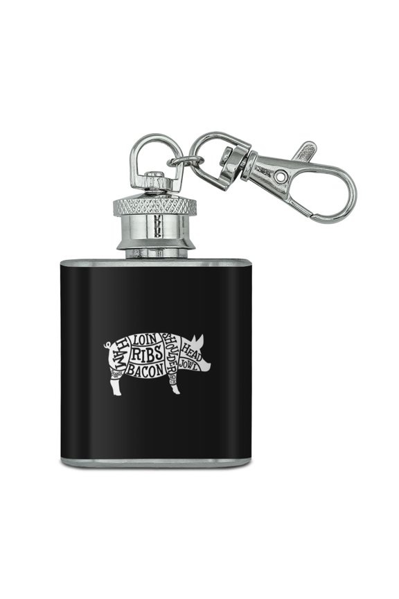 Pork Pig Parts Illustration Bacon Stainless Steel 1oz Mini Flask Key Chain