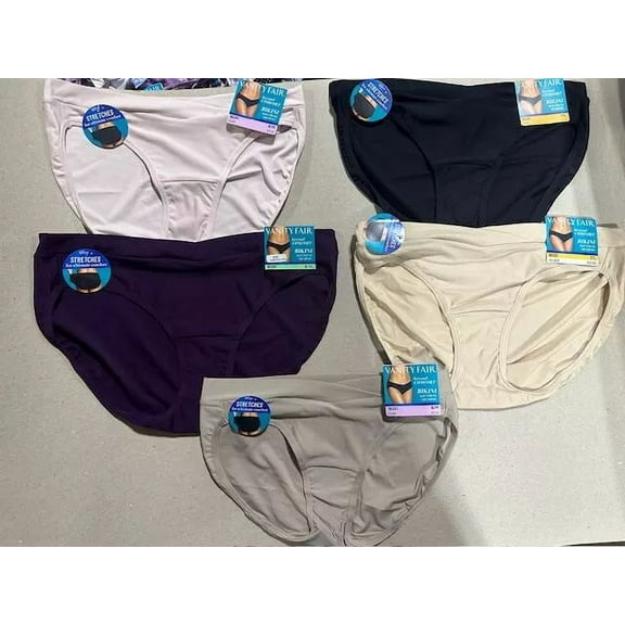 5 Pairs Vanity Fair Beyond Comfort Silky Stretch Bikini Panty 18291 Assorted, Size 5