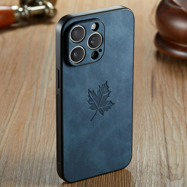 Retro Maple Leaf Faux Leather Phone Case for iPhone 15/14/13/12/11 Pro/Max/Plus, Shockproof (6.6 Feet Drop Protection), Full Camera Lens Cover, Luxury Slim Anti-Slip Business Style Protective Cover