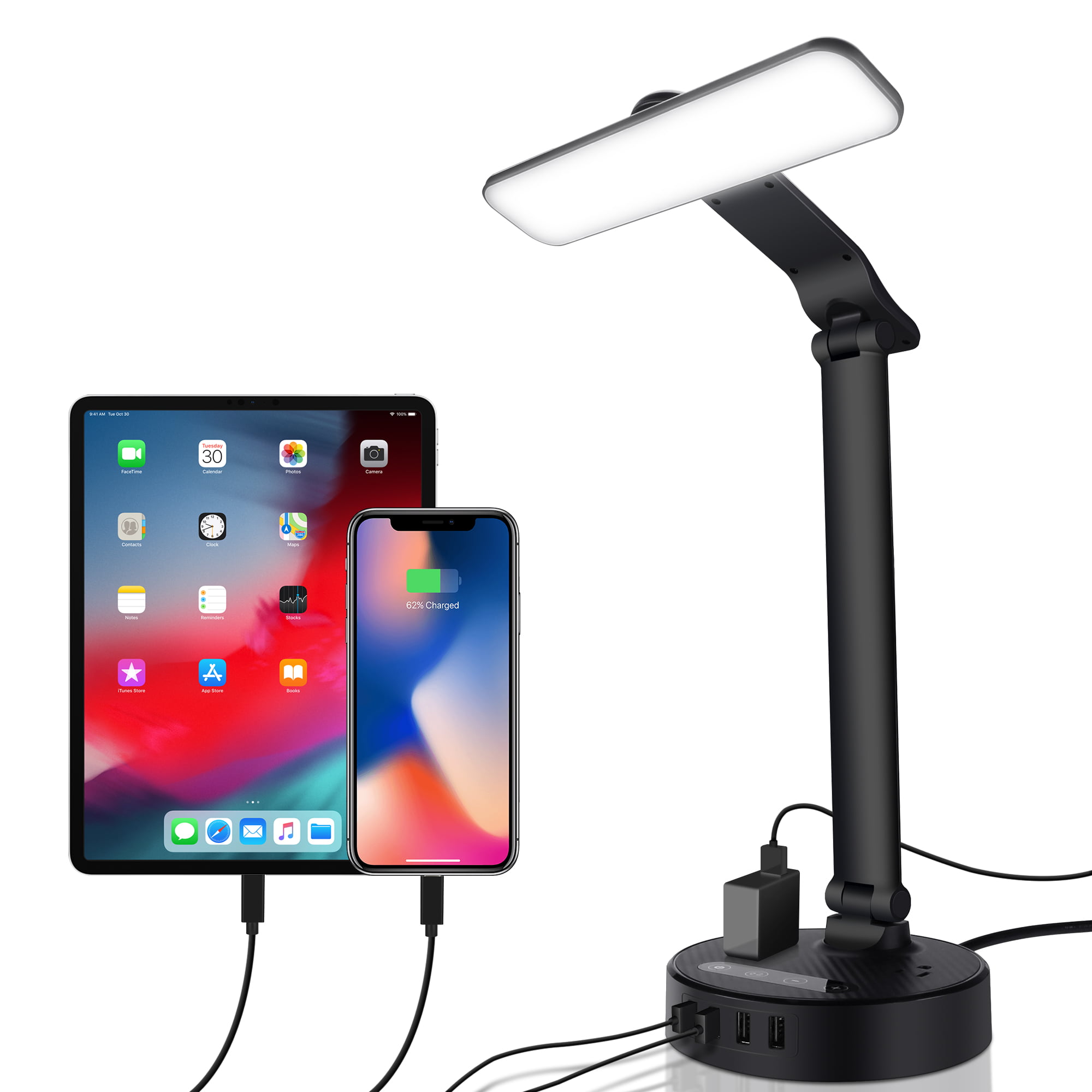 Eye-Caring Desk Lamp with USB Charging Port with Memory Function Max 12W Stepless Adjustable Touch Control Brightness & Color Temperature LED Desk Lamp 