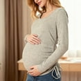 thumbnail image 2 of mgoYE Fall Maternity Shirts Long Sleeve Maternity Sweaters Boat Neck Ribbed Knit Pregnancy Winter Clothes(Khaki,S), 2 of 9