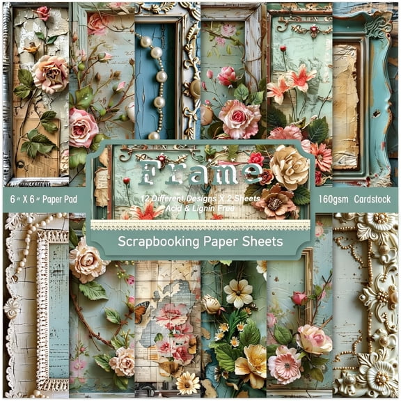 CCOCC 6 X 6 in Scrapbook Paper Pad Cardstock,24 Sheets Garden Pattern Design Floral Decorative Decoupage for Photo Album Card Making Folded Supplies Gift Wrapping Junk Journals Diy Crafts