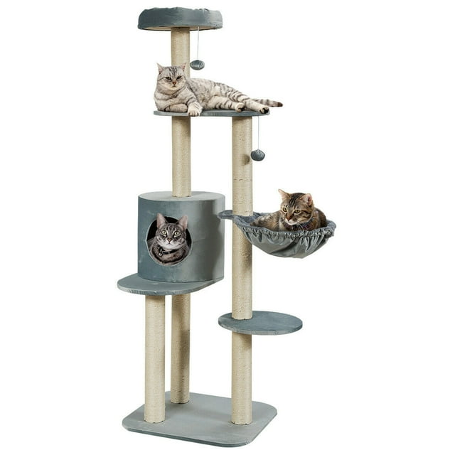 Gymax 56.5'' Multi-Level Cat Tree Kitten Climbing Tower w/Sisal Post & Spacious Perches