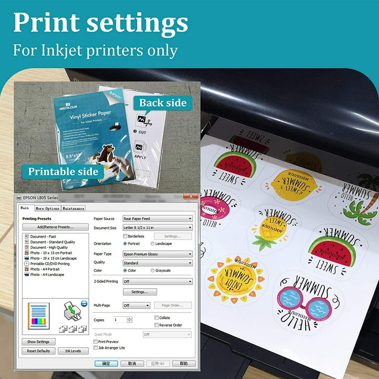 Printable Vinyl Sticker Paper for Inkjet Printer Glossy White 20X 8.5X11  Waterproof Decal Paper MECOLOUR - Walmart.com