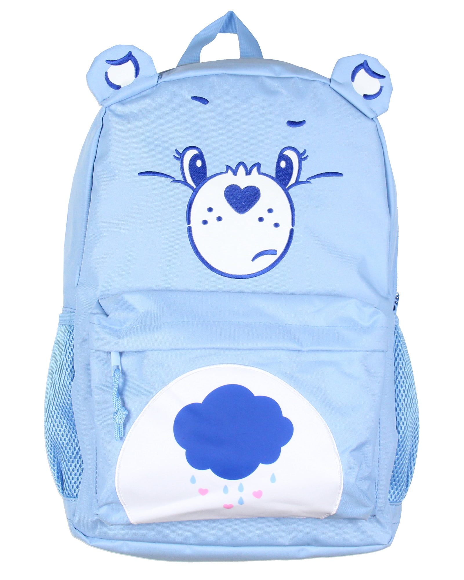 Care Bears Backpack Grumpy Bear Embroidered Face with Rain Cloud Belly Badge and 3D Ears Laptop School Travel Backpack