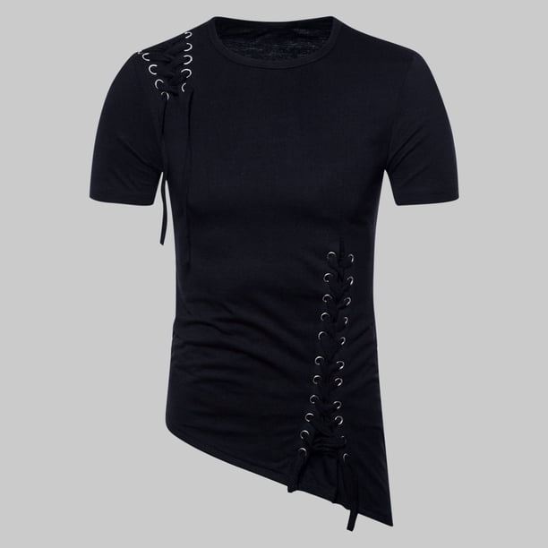 Blusas y camisas de manga corta y cuello redondo para hombre, blusas informales de verano de color liso con cuello redondo y mangas cortas irregulares, blusa de poliéster para hombre.