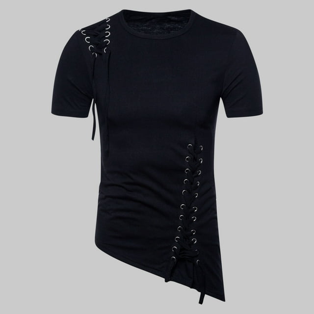 pstuiky camisetas de manga corta para hombre, Blusa informal de manga corta con cuello vuelto y botones de color liso para hombre ropa de hombre l