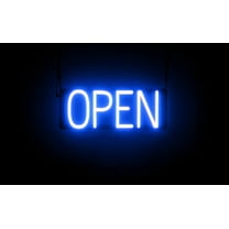 SpellBrite Battery Operated OPEN LED Sign for Business. 16.5" x 6.3" Blue OPEN Sign Has Neon Sign Look With Energy Efficient LED Light Source. Visible from 500  Feet, 8 Animation Settings.