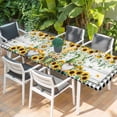 thumbnail image 2 of Sunflower Gnomes Table Cloths for 8 Foot Rectangle Tables, Spring Farmhouse Daisy Leaf Wooden Grain Patio Waterproof Elastic Fitted Tablecloths, Washable Rectangular Table Cover for Camping, 2 of 8