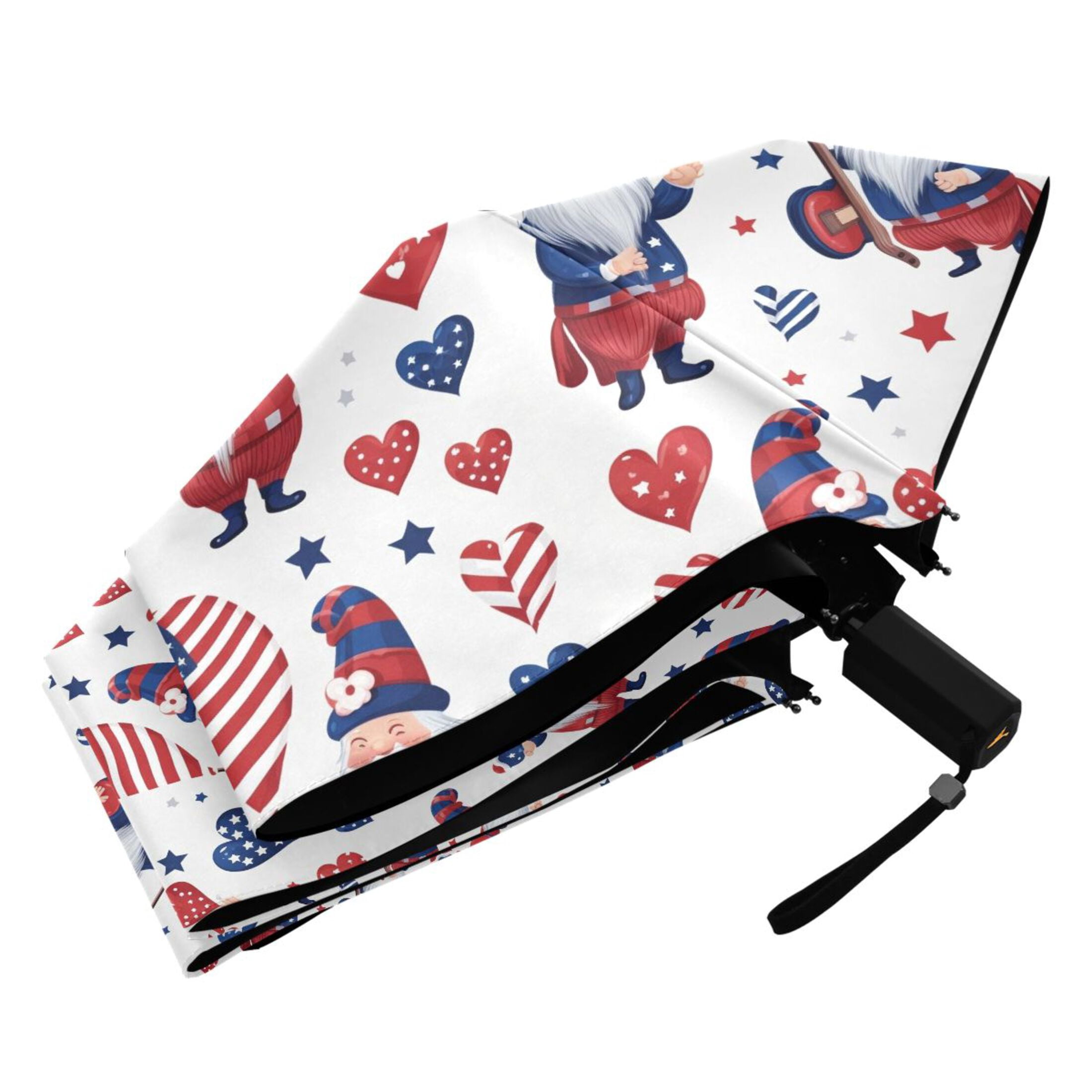 Dwarf Heart American Flag Compact Sun Umbrella Windproof Travel Umbrellas for Rain Strong Portable UV Protection