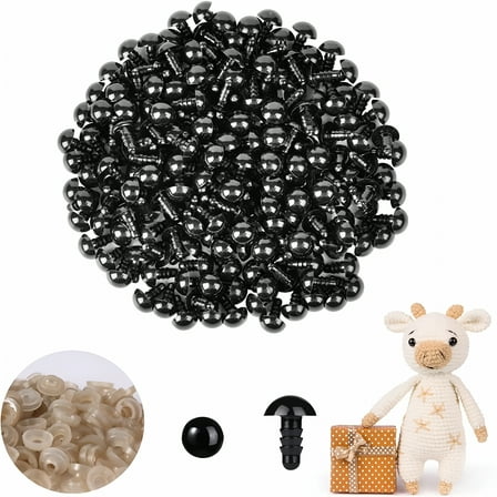 BESTSKY 200 Pcs 9mm Safety Eyes for Crochet Plastic Black Safety Eyes with Washers