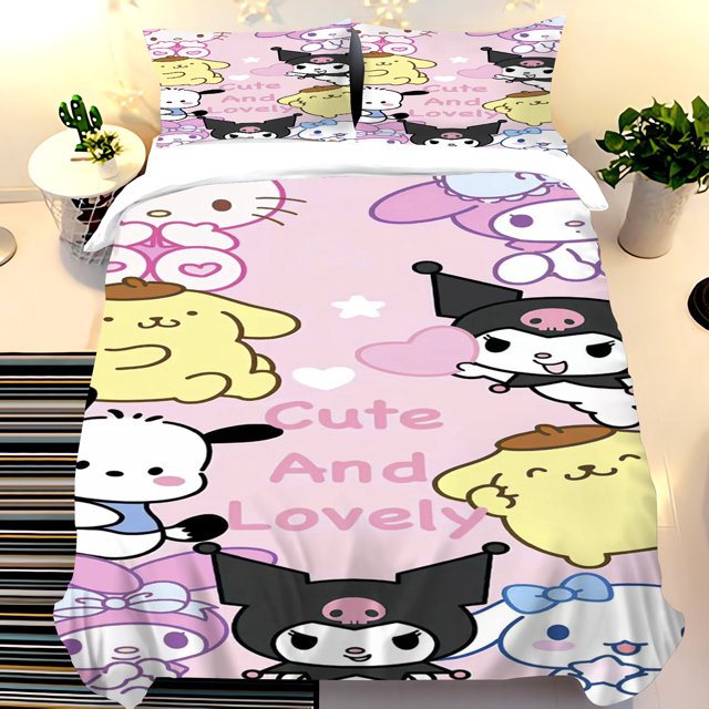 Sanrio Animals Printed Duvet for Children Cute Cartoon Quilt Polyester Hello Kitty Luxury 3-Piece Set 1 Cover Bedding