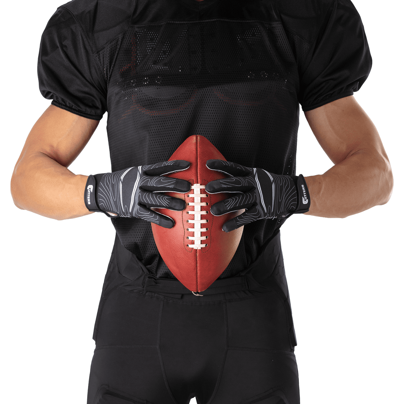 Cutters, Game Day Football Receiver Gloves, Youth, XXS/XS, Black Topo