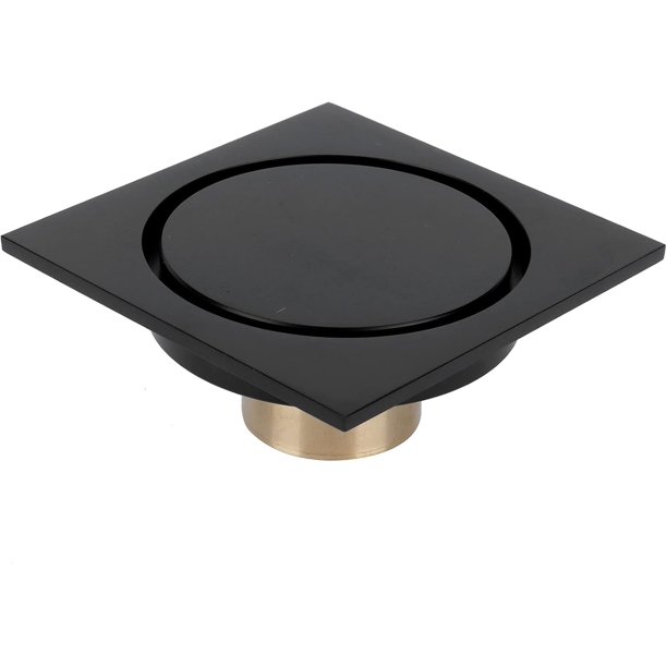 Kunmingshisd (100x100x25 mm) Drenaje de Piso de Ducha Cuadrado, Escurridor de Drenaje de Piso de Ducha de baño Negro con Cubierta Redonda extraíble para Accesorios de baño de Hotel de Cocina